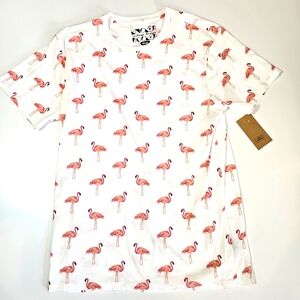 Mens White and Pink Flamingo T-shirt Vintage XL